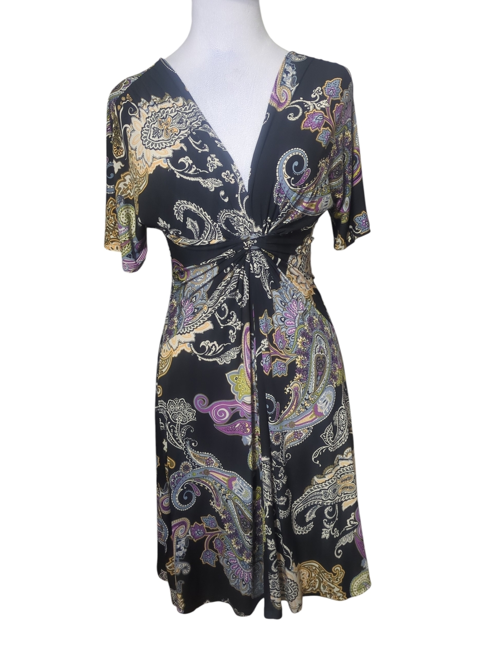 Lily Paisley Print mini dress in Black Purple & Gold Size PP